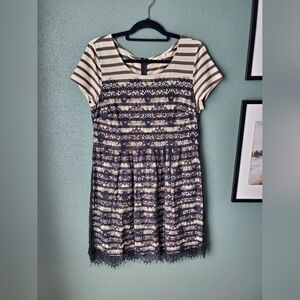 Mystree Black and Cream Striped Lace Dress